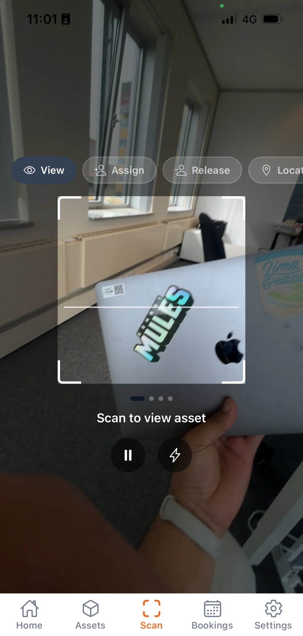 Shelf Companion: scanning a QR label to open an asset