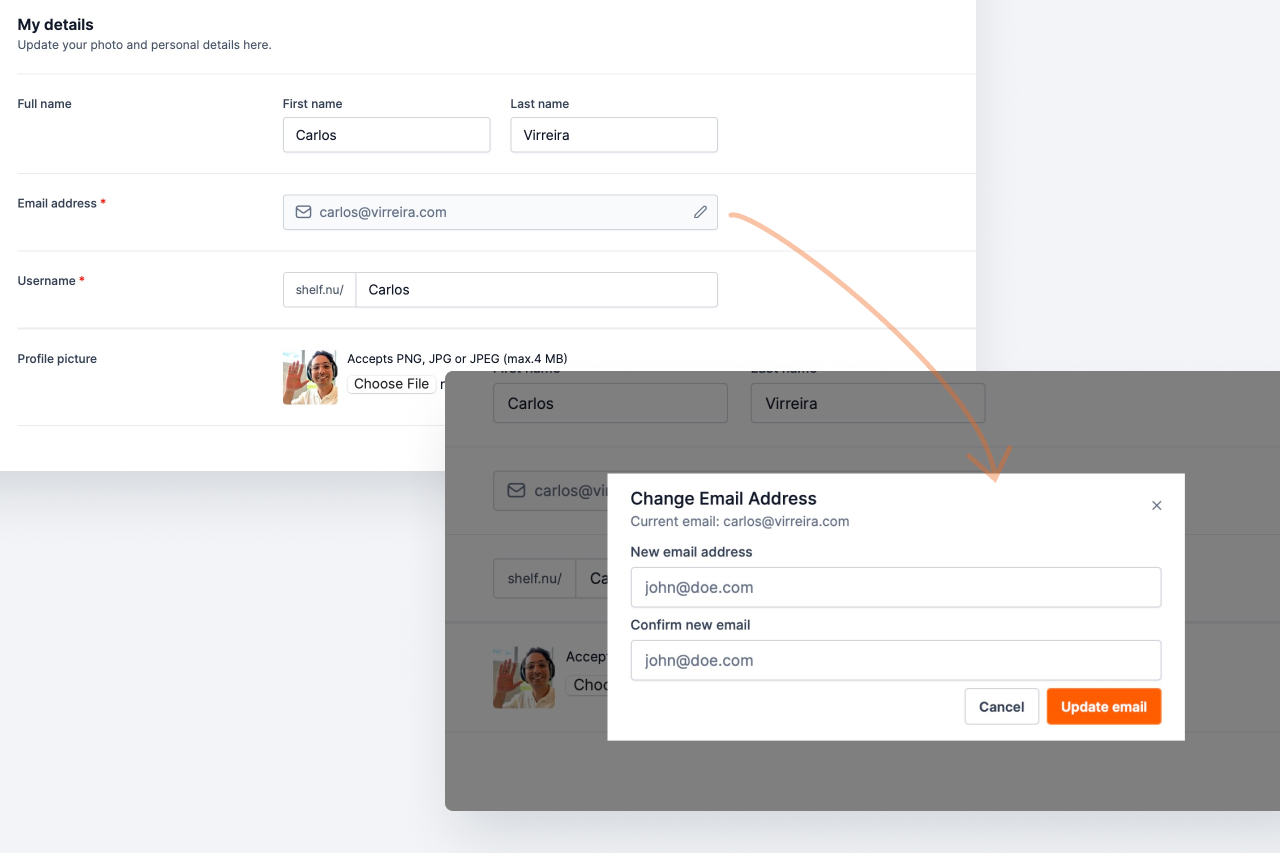 Change your Shelf user's email address