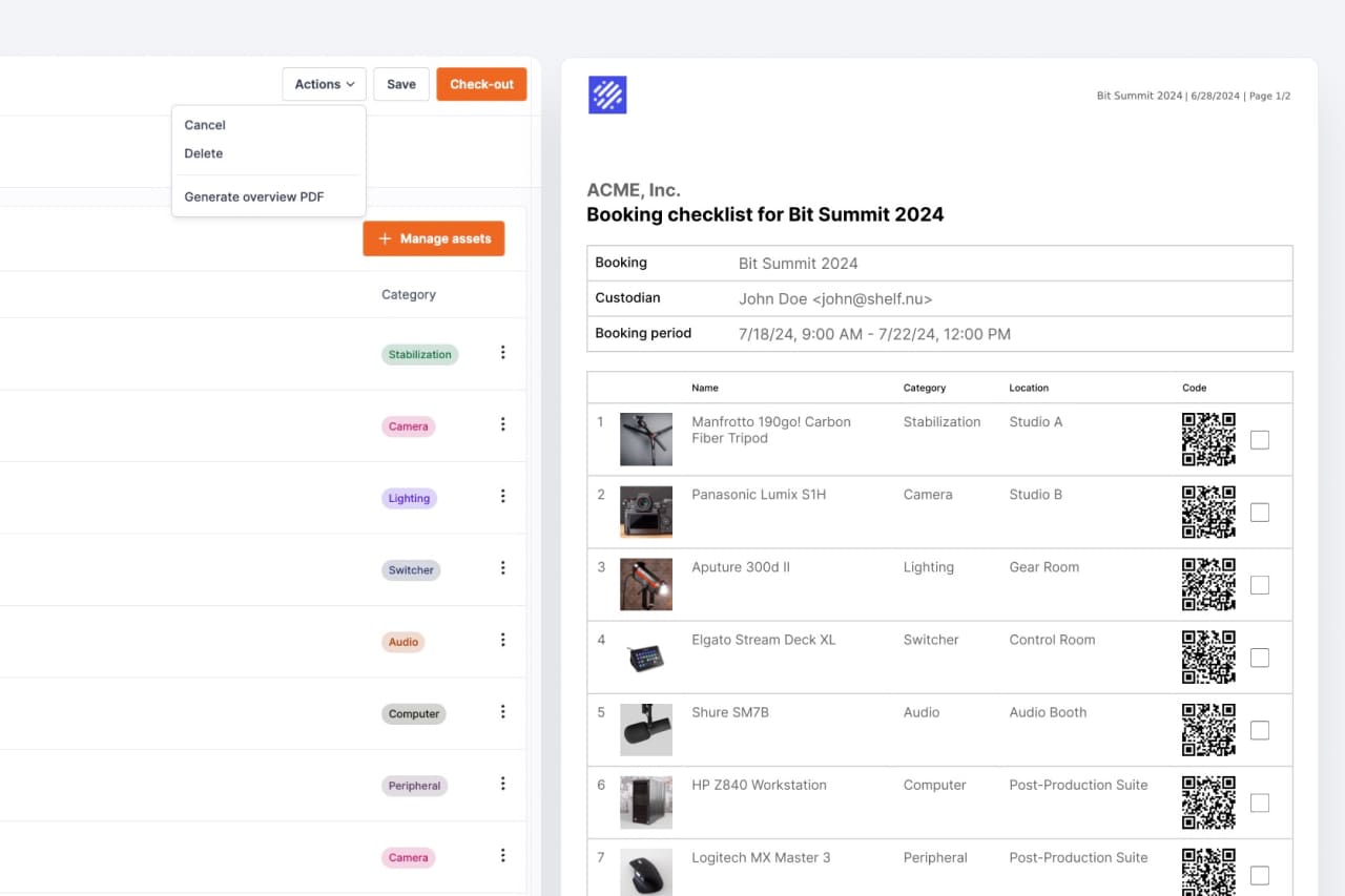 Generate PDF overview for bookings